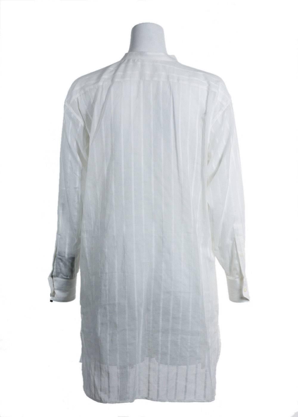 Saint Laurent White Striped Cotton Tunic Blouse In New Condition In Brooklyn, NY