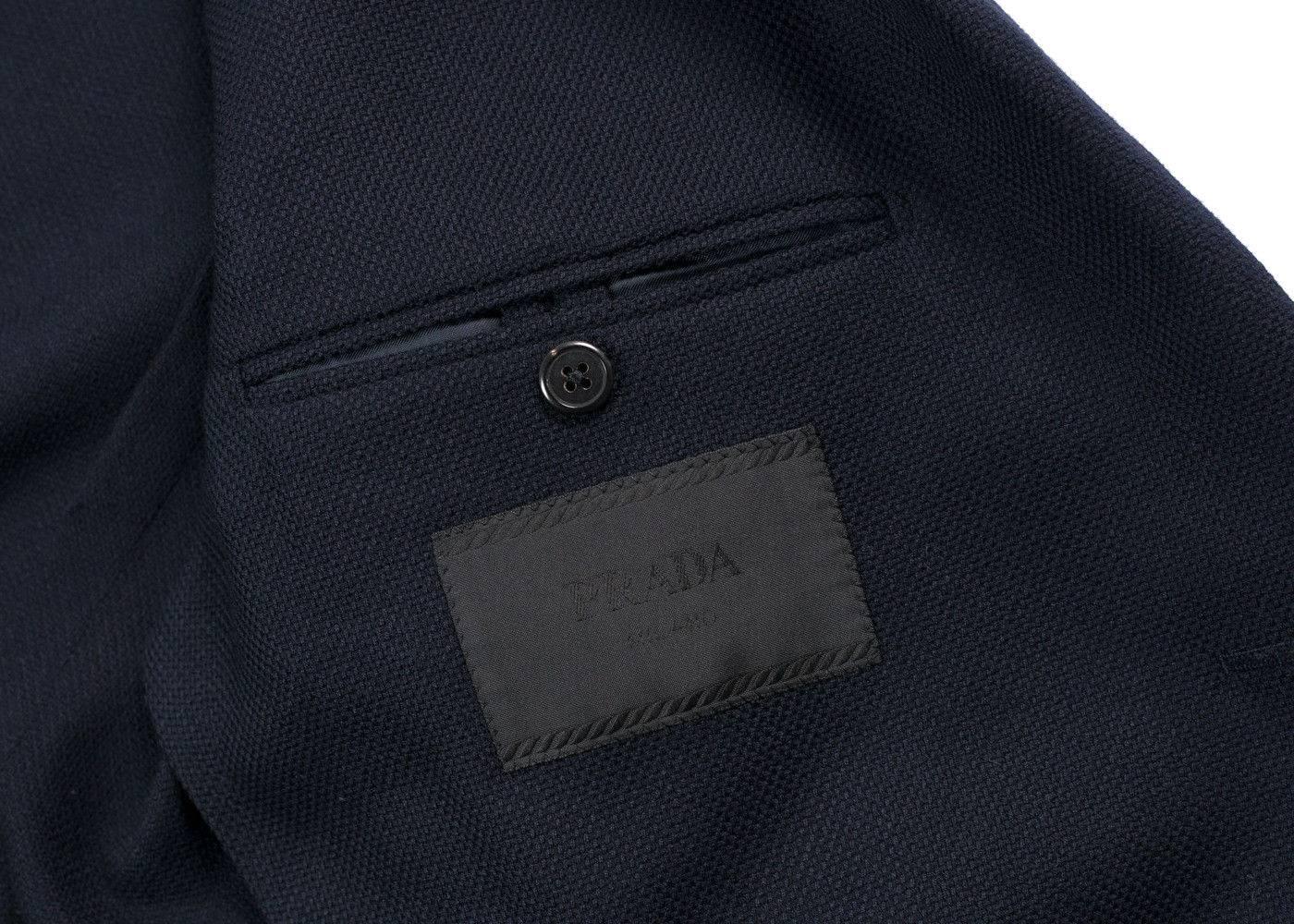 Black PRADA Mens Dark Blue Wool Twill Two-Button Sports Jacket For Sale
