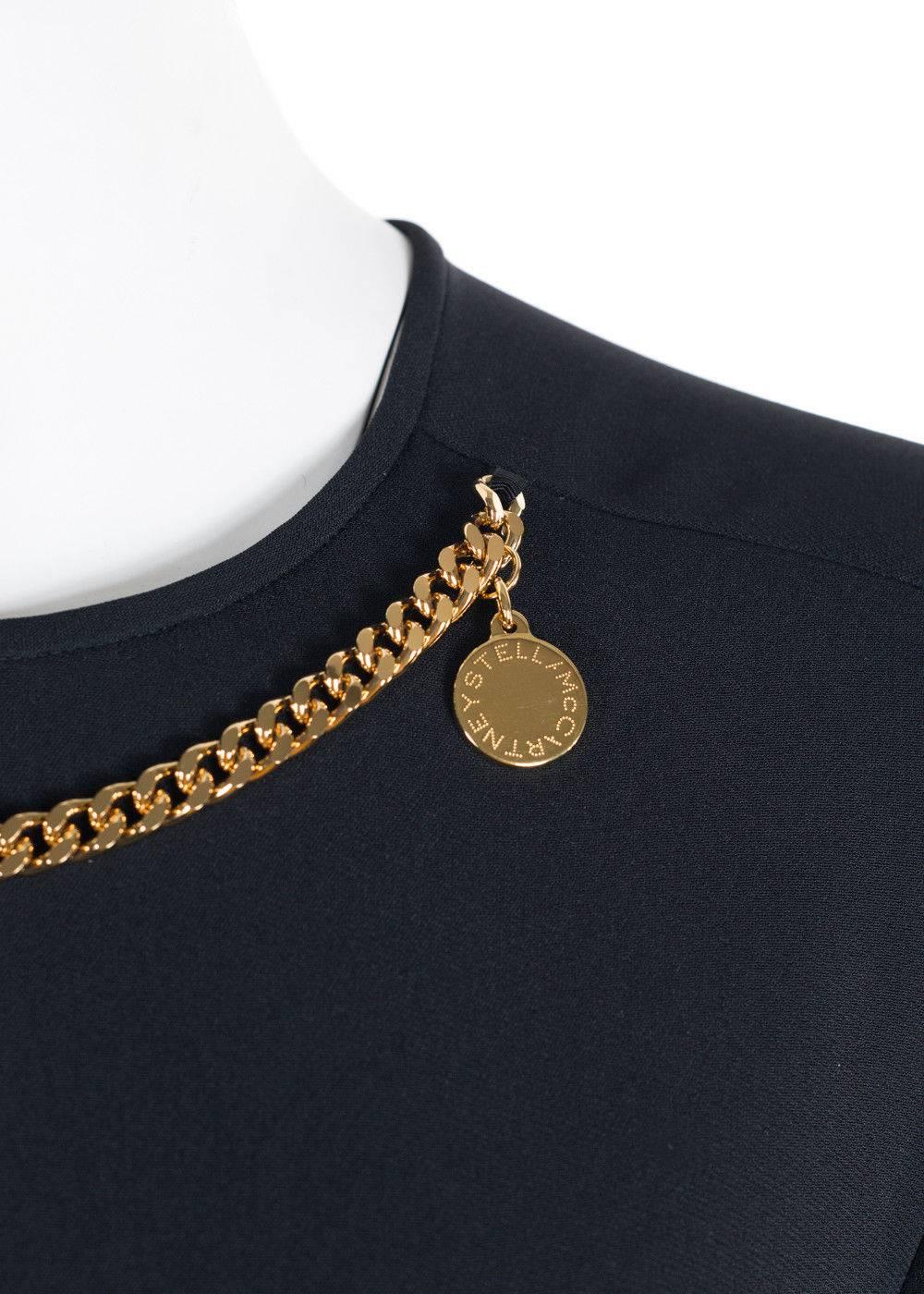 Stella McCartney Womens Black Slim Cut Jumpsuit with Gold Chain In New Condition In Brooklyn, NY