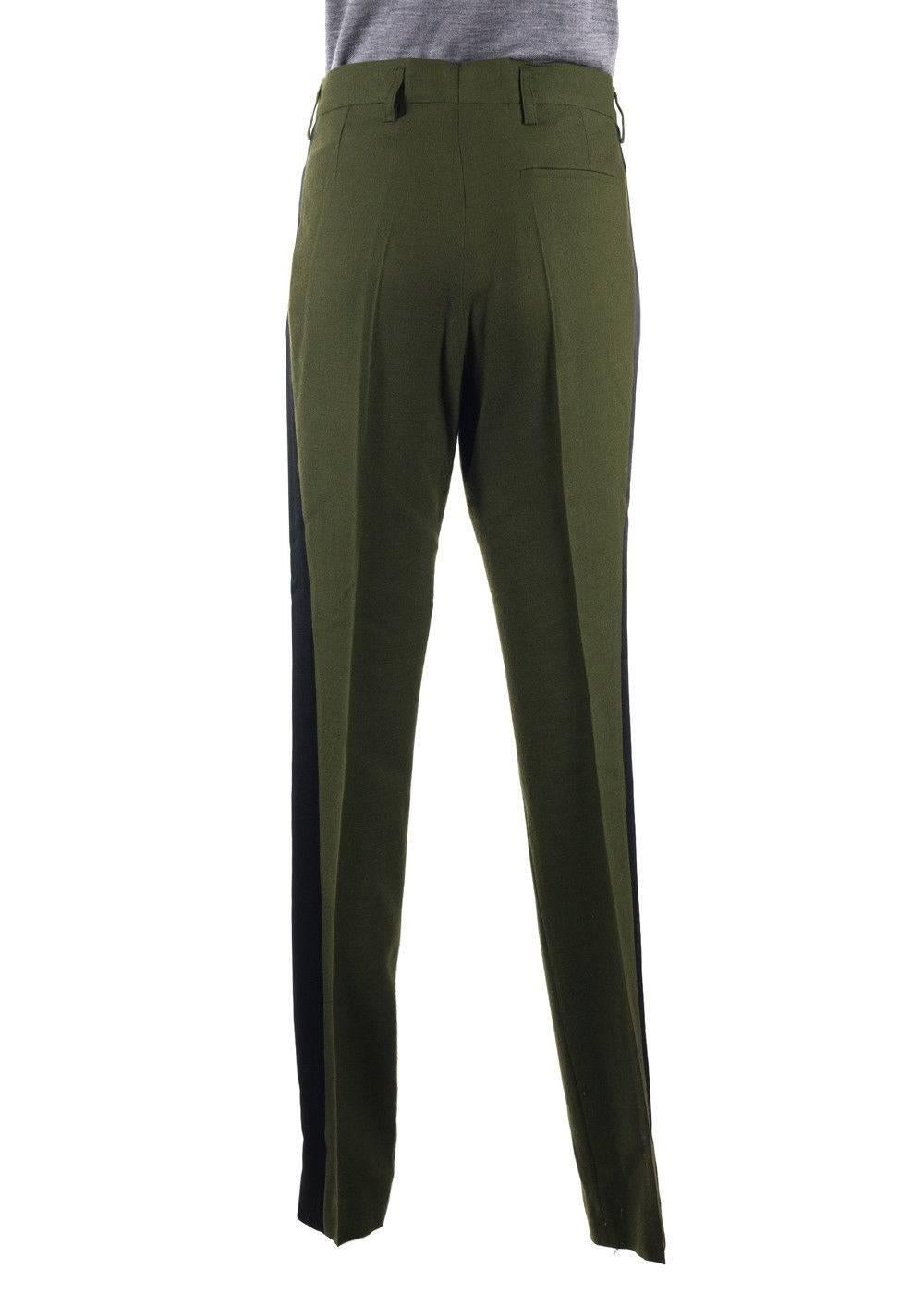 Haider Ackermann Womens Green Wool Black Paneled Track Pants In New Condition In Brooklyn, NY