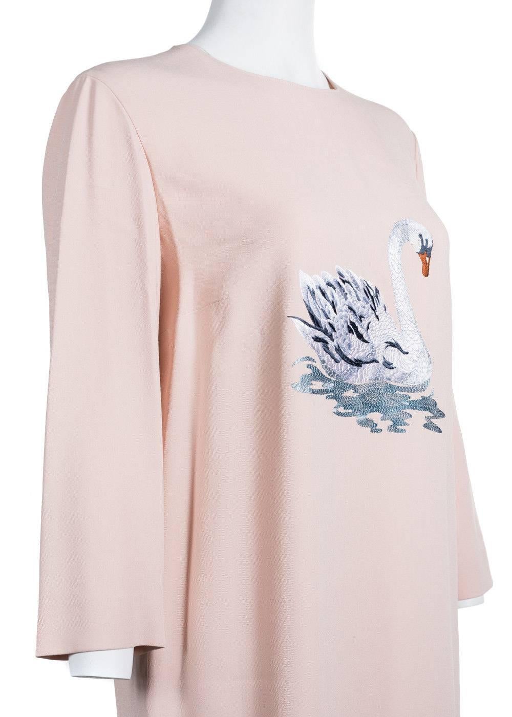 Beige Stella McCartney Women Pink Swan Embroidered Long Sleeve Dress