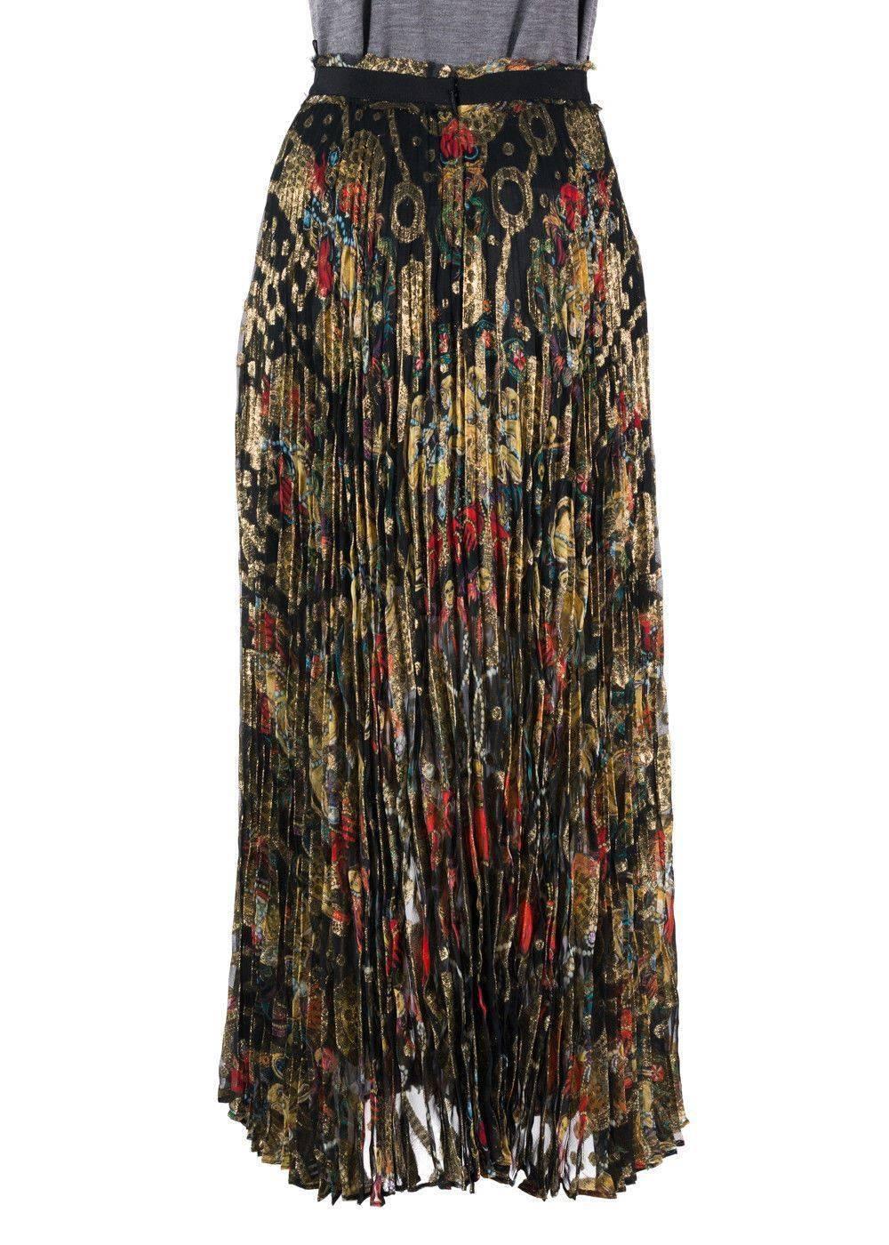 Roberto Cavalli Women Multi Print Pleated Silk Blend Skirt In New Condition In Brooklyn, NY