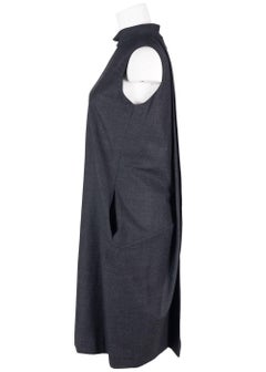 Maison Margiela Womens Black Wool Sleeveless Pleated Dress