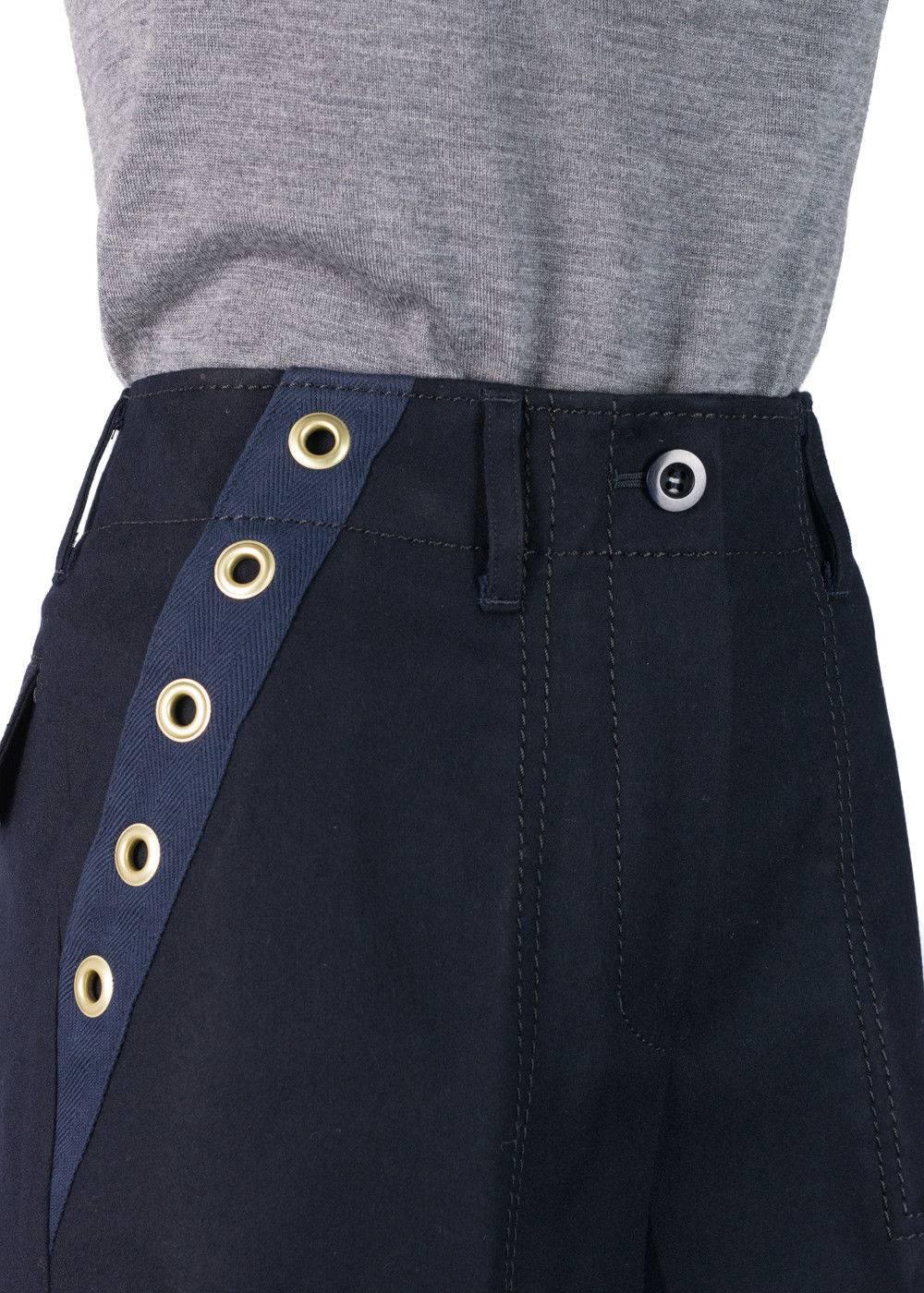 Black Sacai Womens Navy Wool Grommet Canvas Trim Pockets Culottes