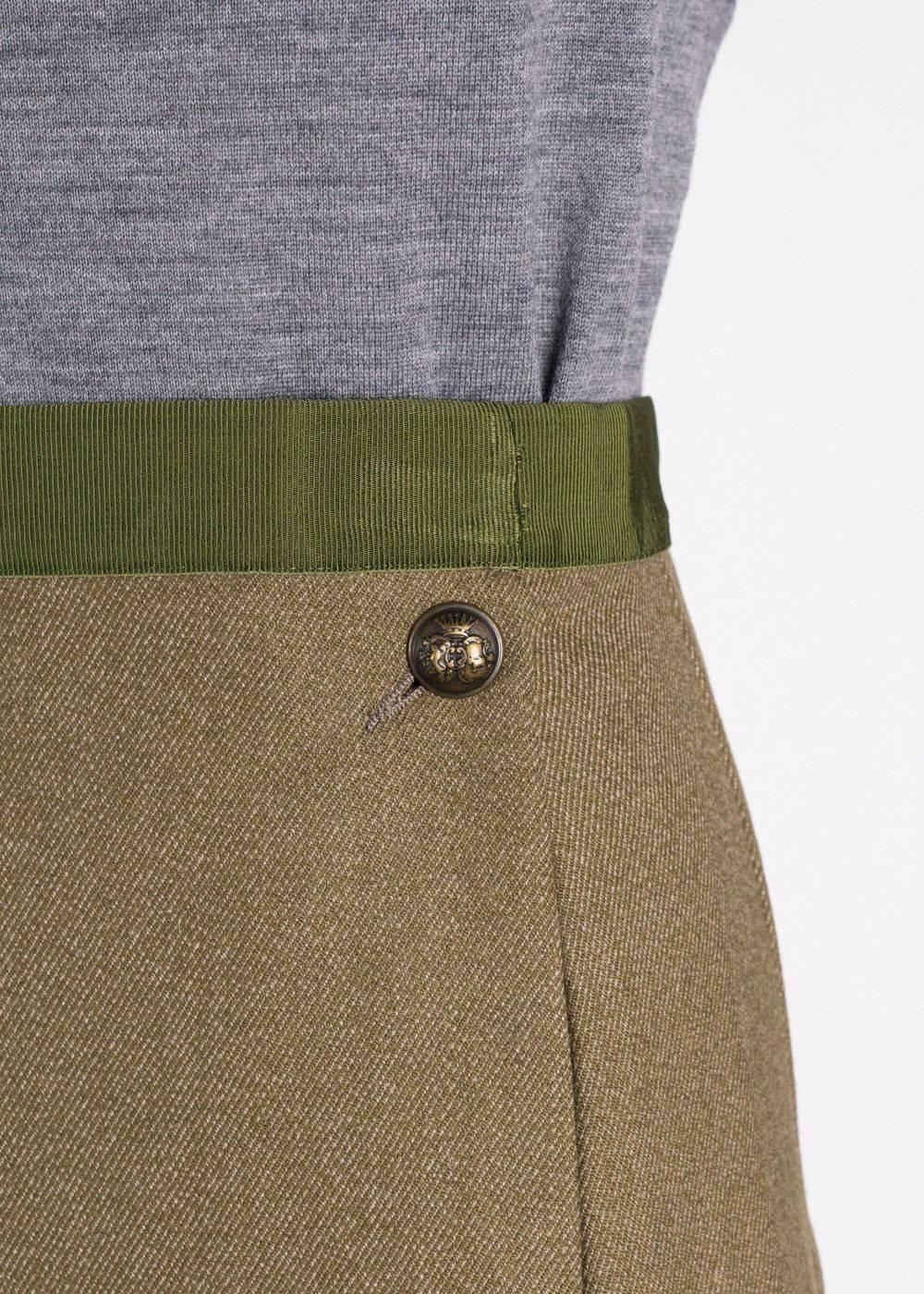 Brown Maison Margiela Green Wool Military Button Knee Length Skirt