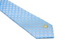 Versace Mens Sky Blue Emblem Pattern Medusa Accent 100% Silk Slim Tie