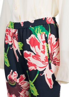 Stella McCartney Women's Black Base Pink Floral Print Slim Fit Trousers