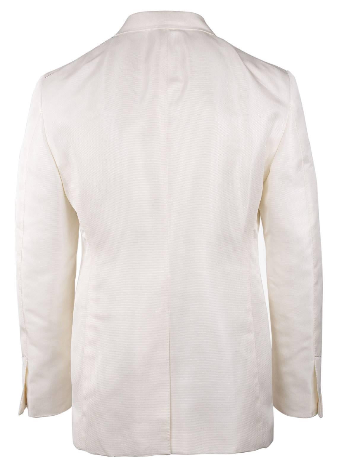 Beige Tom Ford Ivory Silk Blend Peak Lapel Shelton Cocktail Jacket For Sale