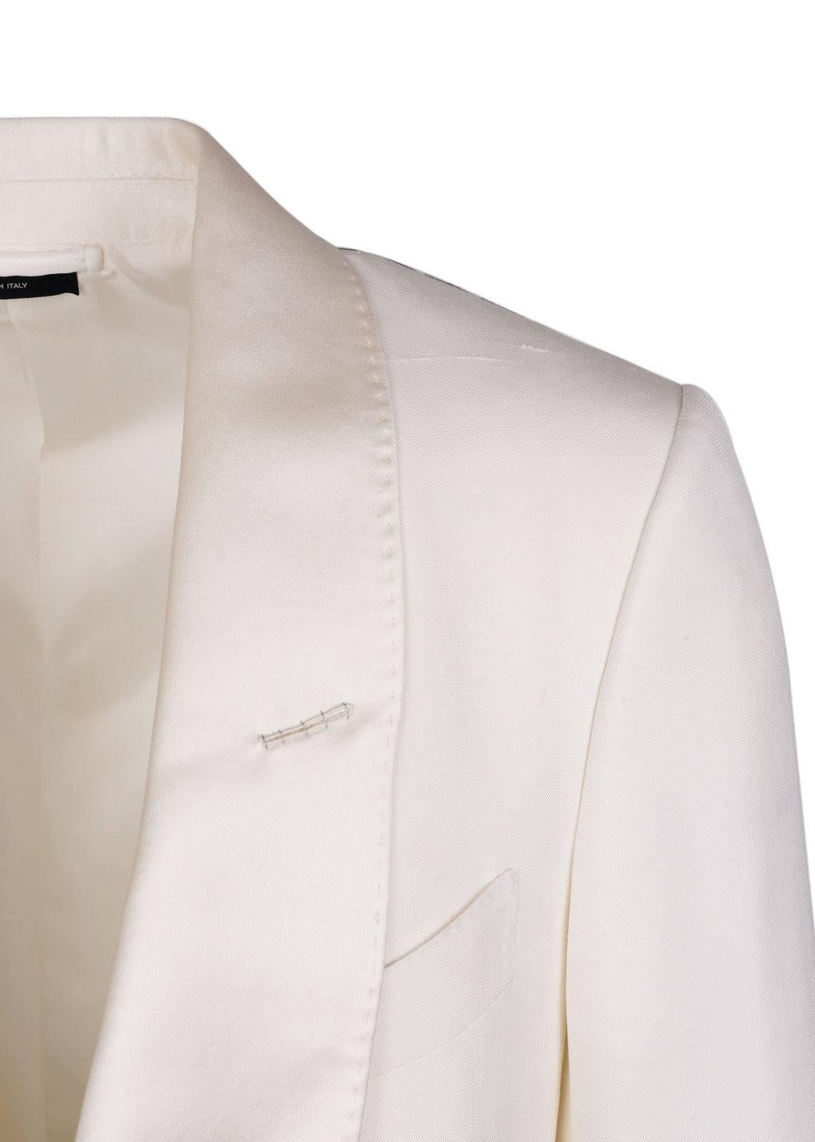 Beige Tom Ford Ivory 100% Silk Shawl Lapel Shelton Cocktail Jacket For Sale
