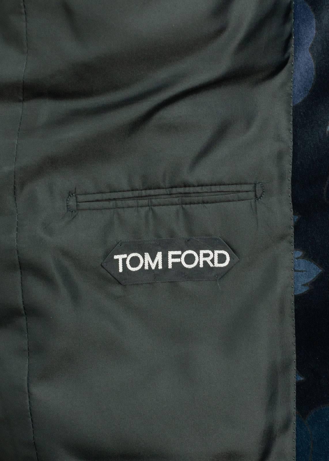 Black Tom Ford Mens Dark Blue Floral Velvet Shelton Jacket Sz 52R/42R RTL$4640 For Sale