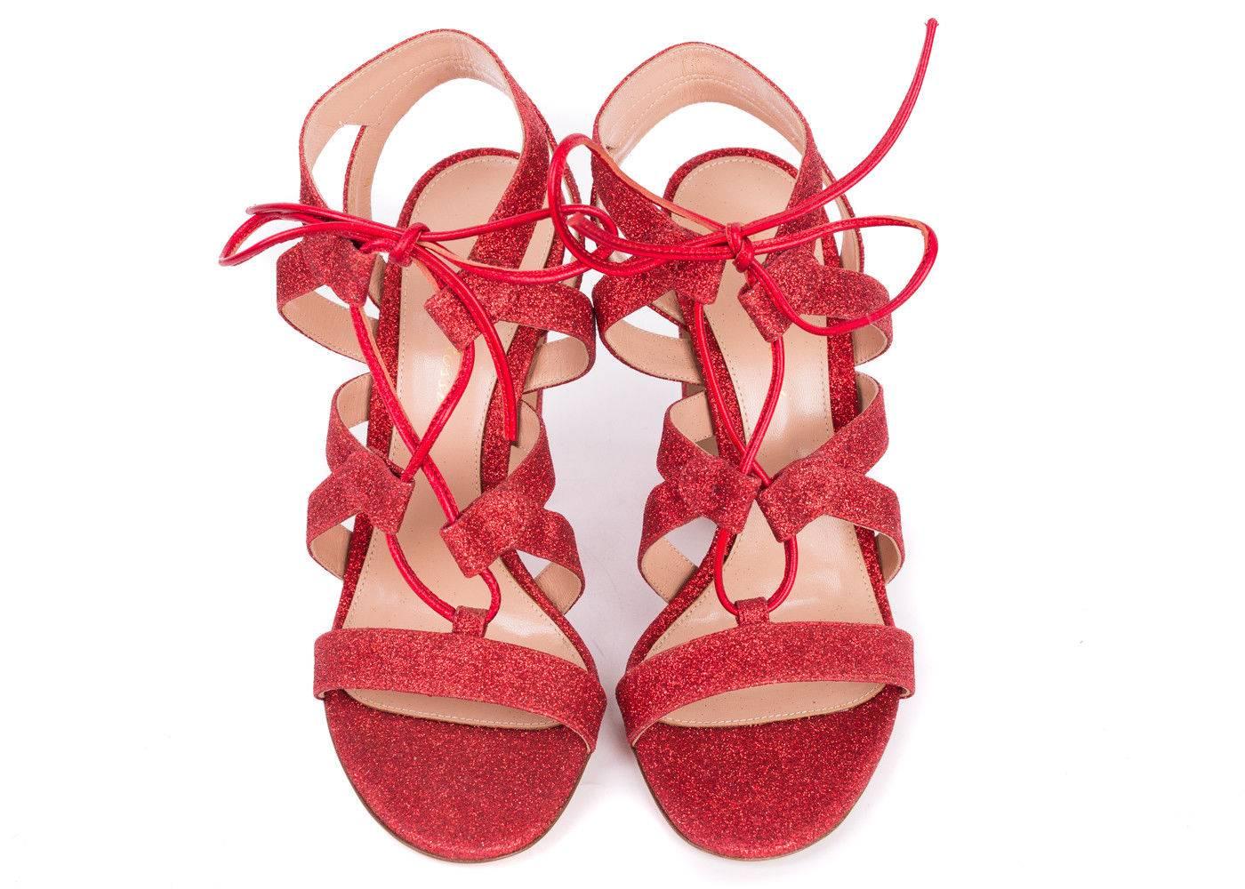 Men's Gianvito Rossi Red Glitter Caged Lace Up Sandal Heels For Sale