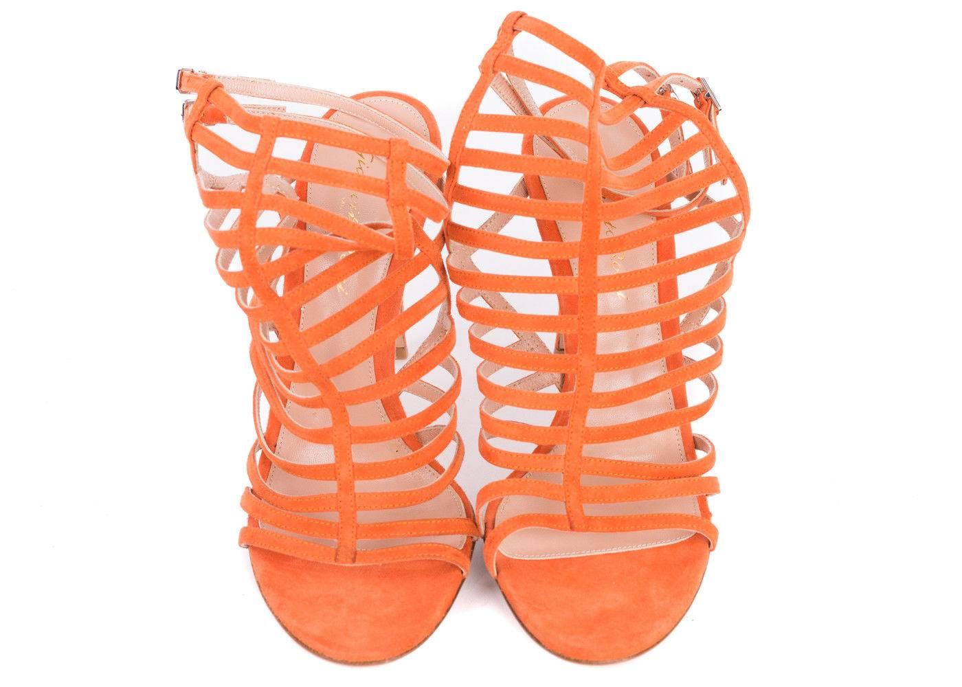  Gianvito-Rossi-Orange-Suede-Caged-Ankle-Strap-Stiletto-Sandals For Sale 1