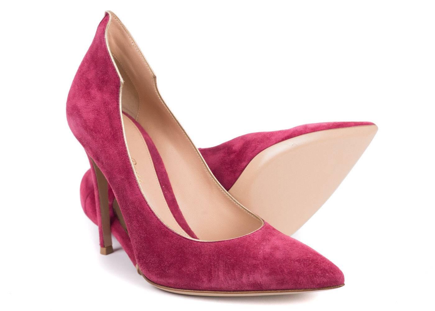 Women's or Men's Gianvito Rossi Pink Suede Gold Trim High Back Pumps For Sale