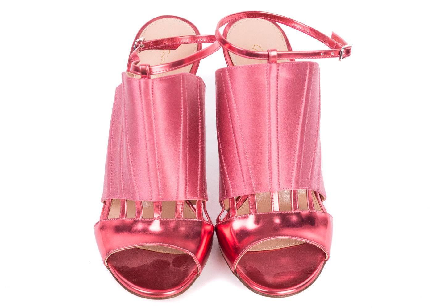Gianvito Rossi Pink Corset Caged Metallic Leather Sandal Heels For Sale 1