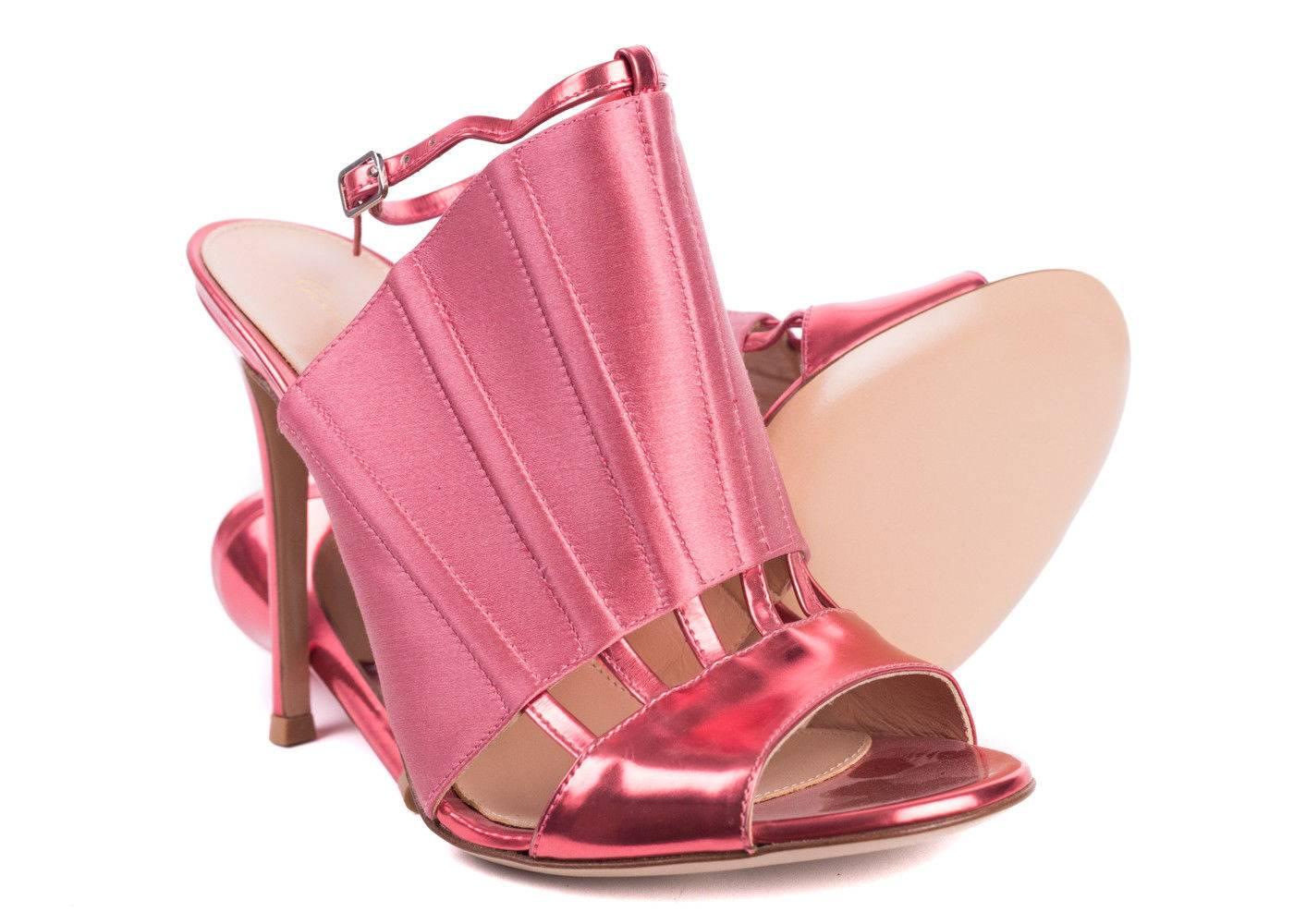 Men's Gianvito Rossi Pink Corset Caged Metallic Leather Sandal Heels For Sale