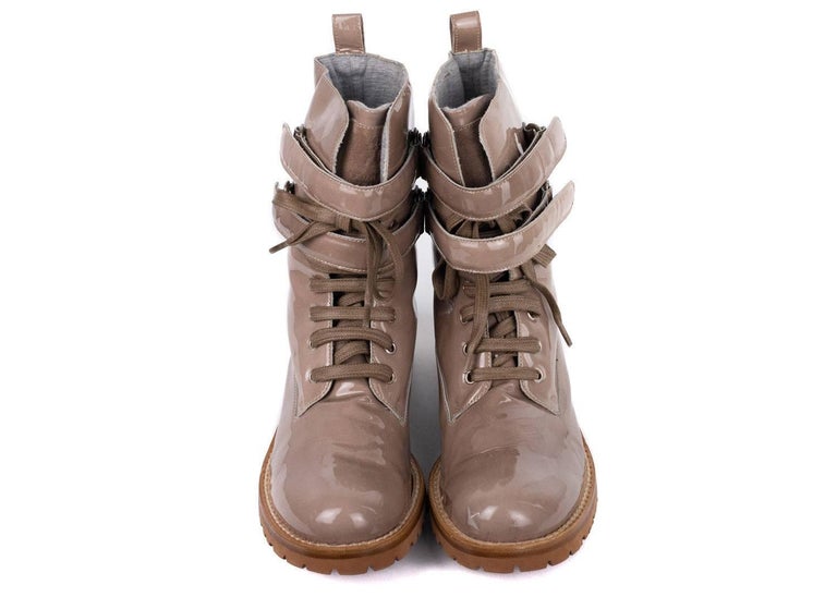 Brunello Cucinelli Women's Patent leather Combat Mocha Boots For Sale ...
