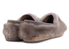 Brunello Cucinelli Womens Espadrilles Fur Monili Slip Ons Loafers