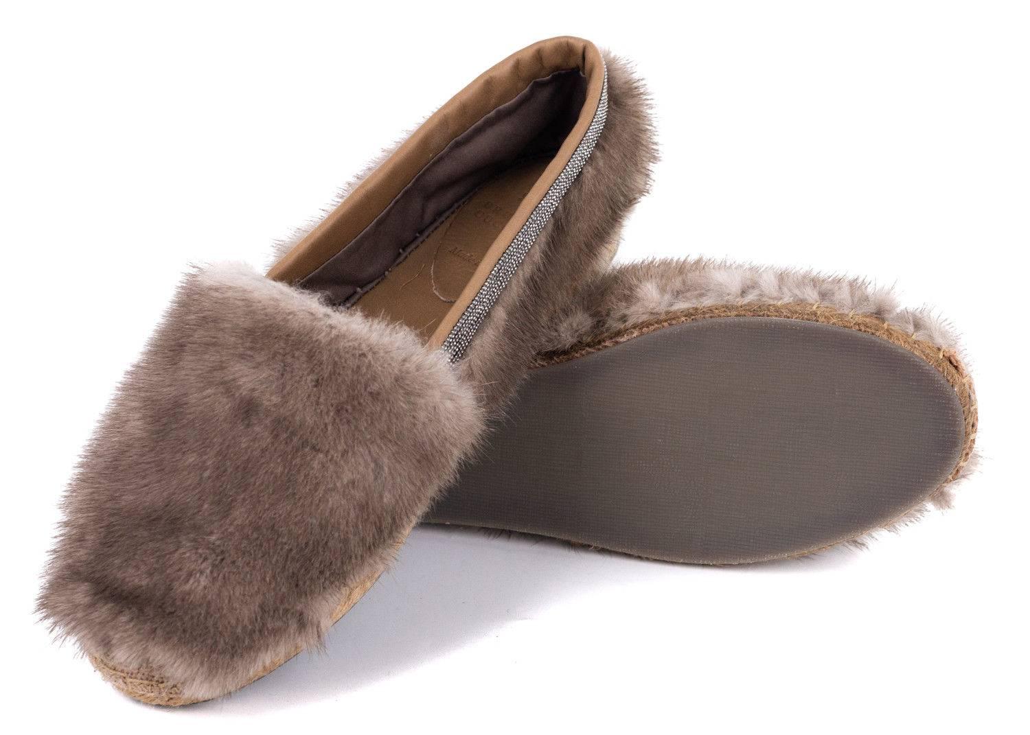 Brunello Cucinelli Womens Espadrilles Fur Monili Slip Ons Loafers In New Condition In Brooklyn, NY