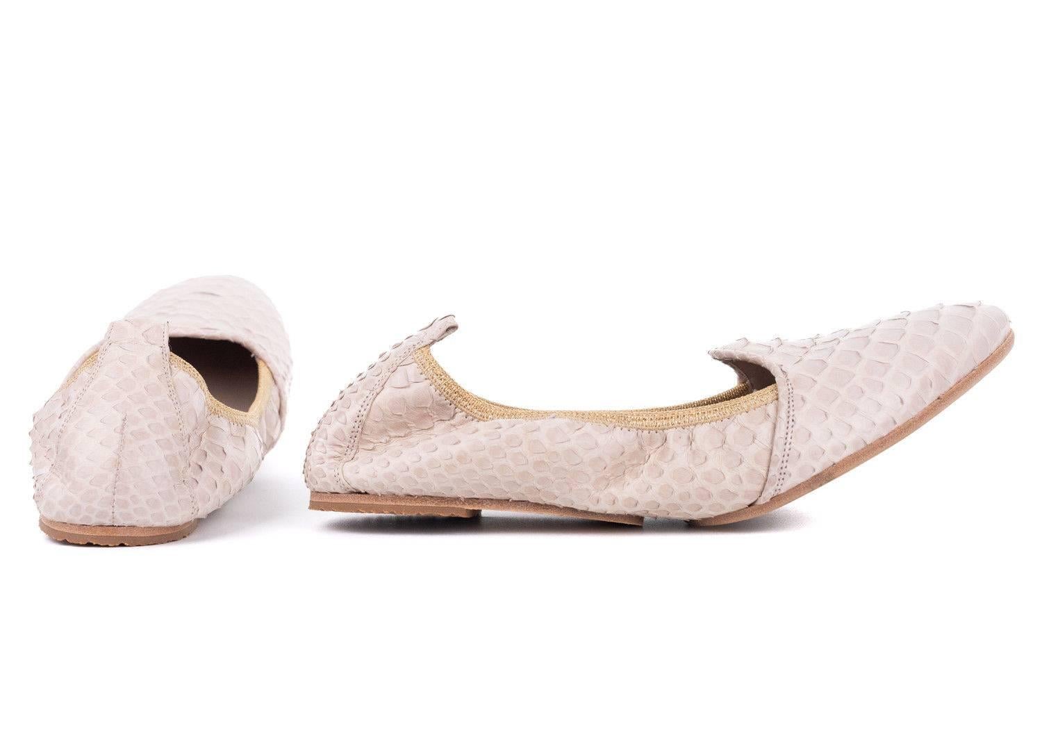 Beige Brunello Cucinelli Womens Light Pink Python Scale Ballet Flats For Sale