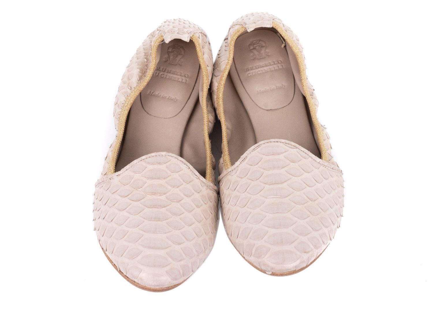 Men's Brunello Cucinelli Womens Light Pink Python Scale Ballet Flats For Sale