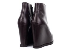 Brunello Cucinelli Womens Brown Leather Peep Toe Wedge Booties