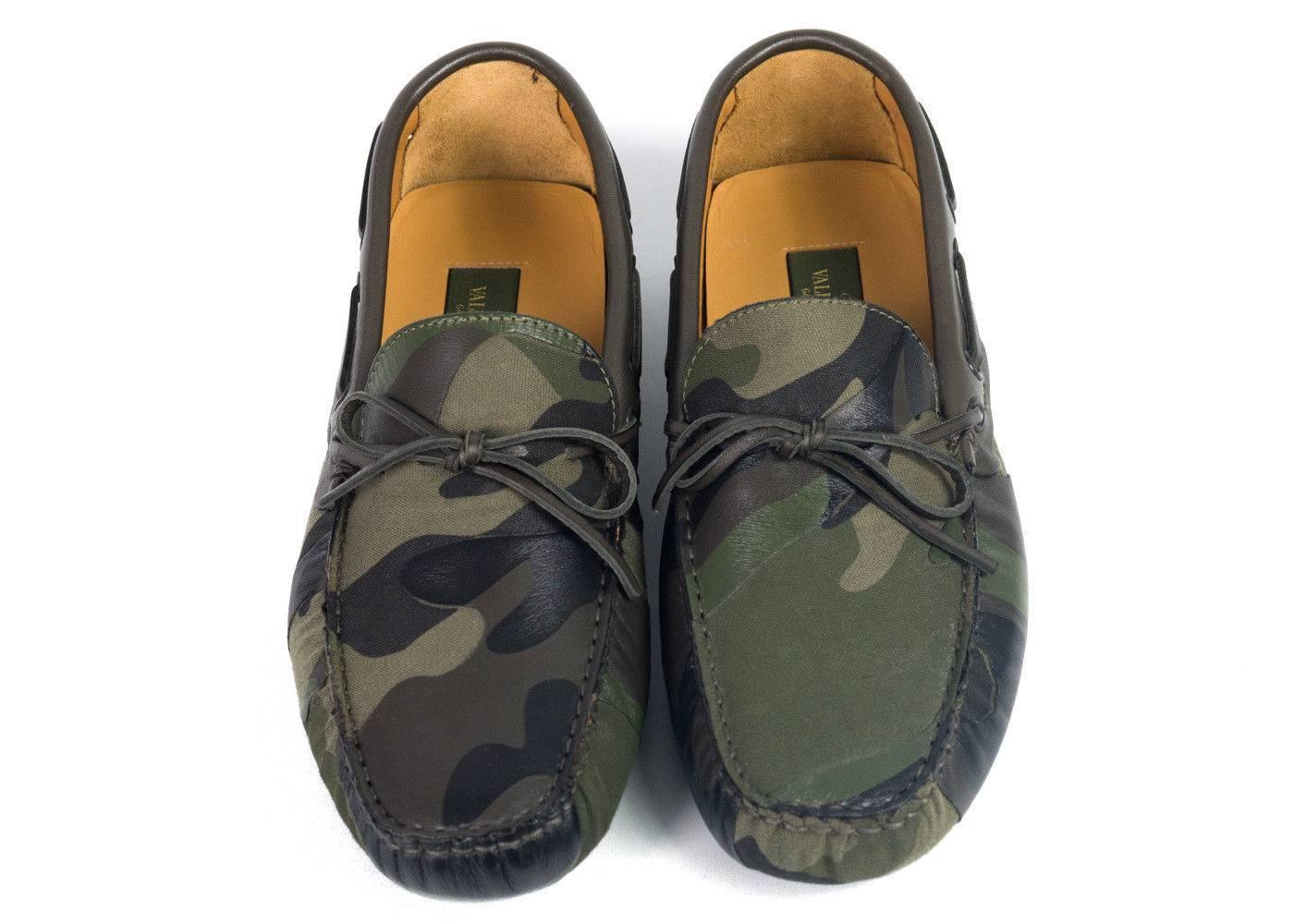 Men's Valentino Mens Green Camouflage Print Canvas Leather Drivers For Sale