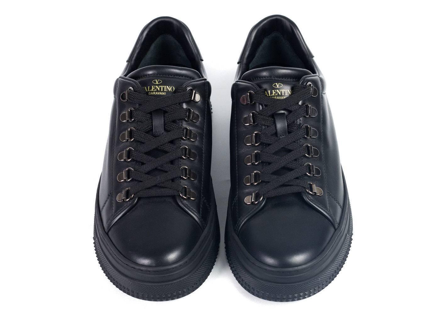 Men's Valentino Mens Black Leather Low Top Lace Platform Sneakers For Sale