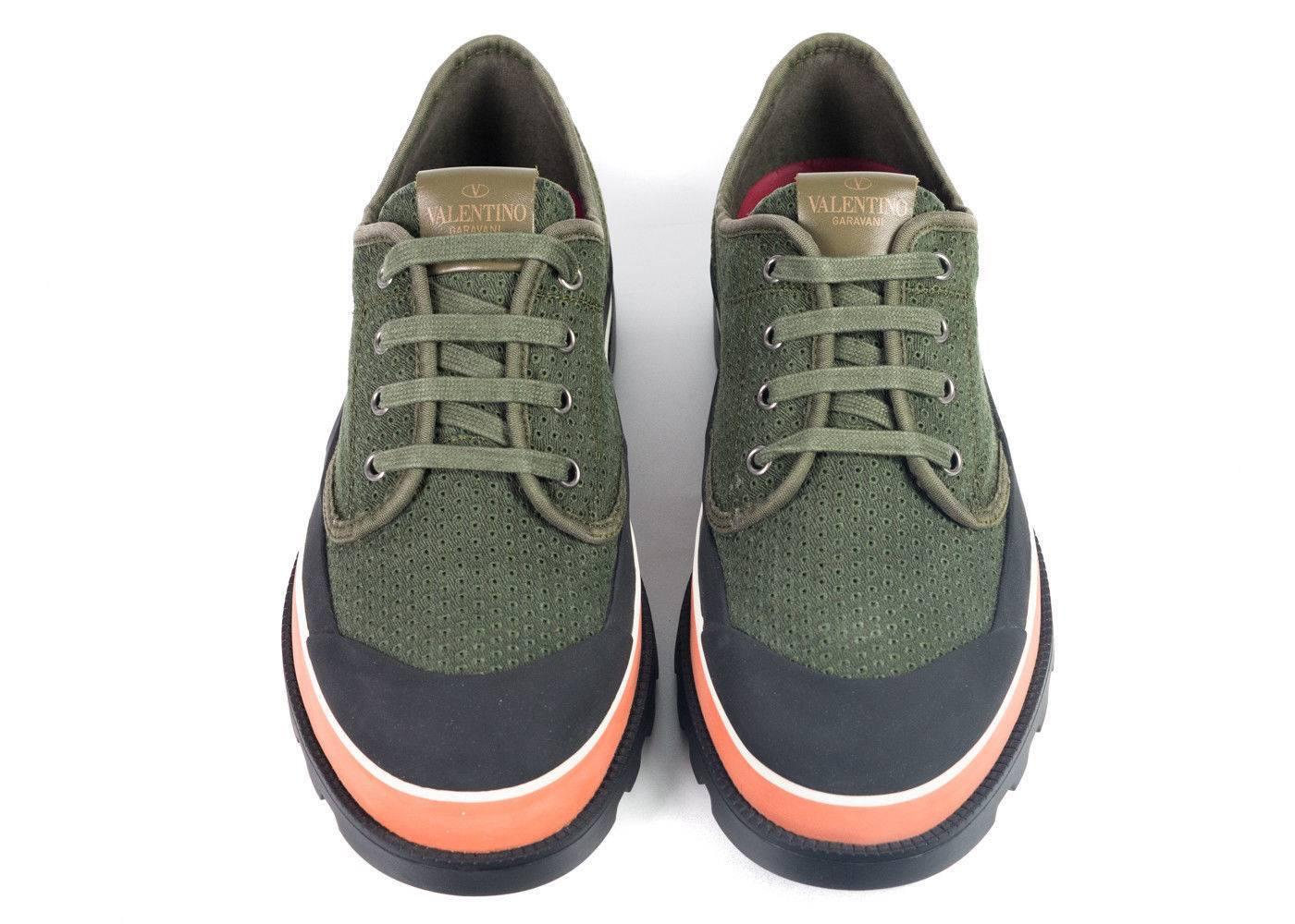 Men's Valentino Mens Green Perforated Canvas ID Low Top Sneakers For Sale