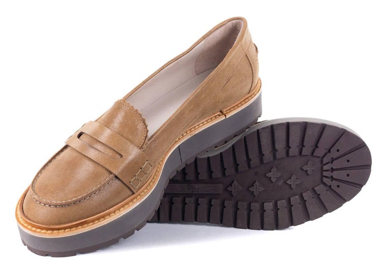 Brunello Cucinelli Womens Brown Polished Suede Platform Loafers For