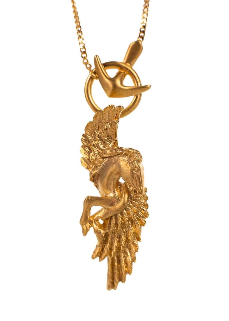 Roberto Cavalli Womens Brass gold Pegasus Wings Horse Pendant Necklace ...