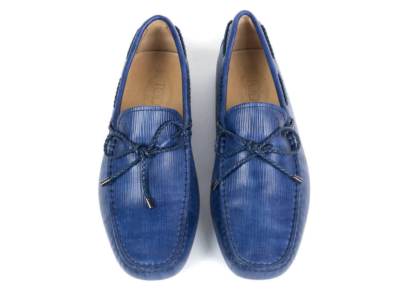 Tod's Men's Blue Laccetto MYCOLORS Gommini Driving Moccasins  For Sale 2