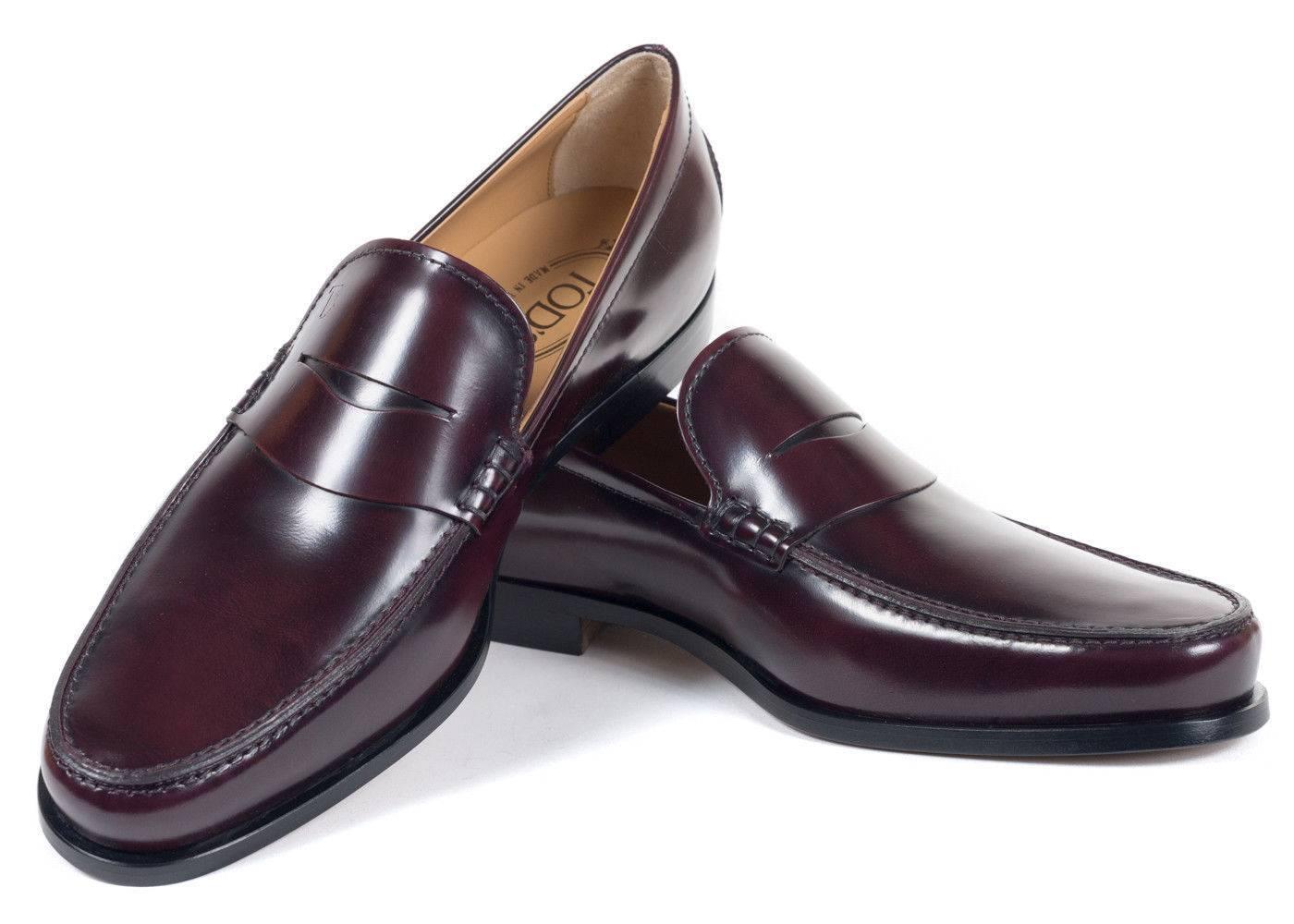 Black Tod's Men's Classic Burgundy Leather Penny Loafers