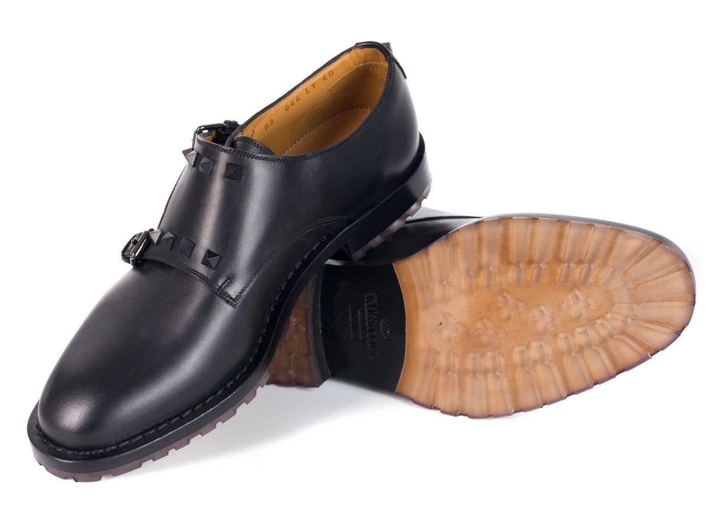 Women's or Men's Valentino Men Black Leather Rockstud Double Monkstrap Derby Shoes  For Sale