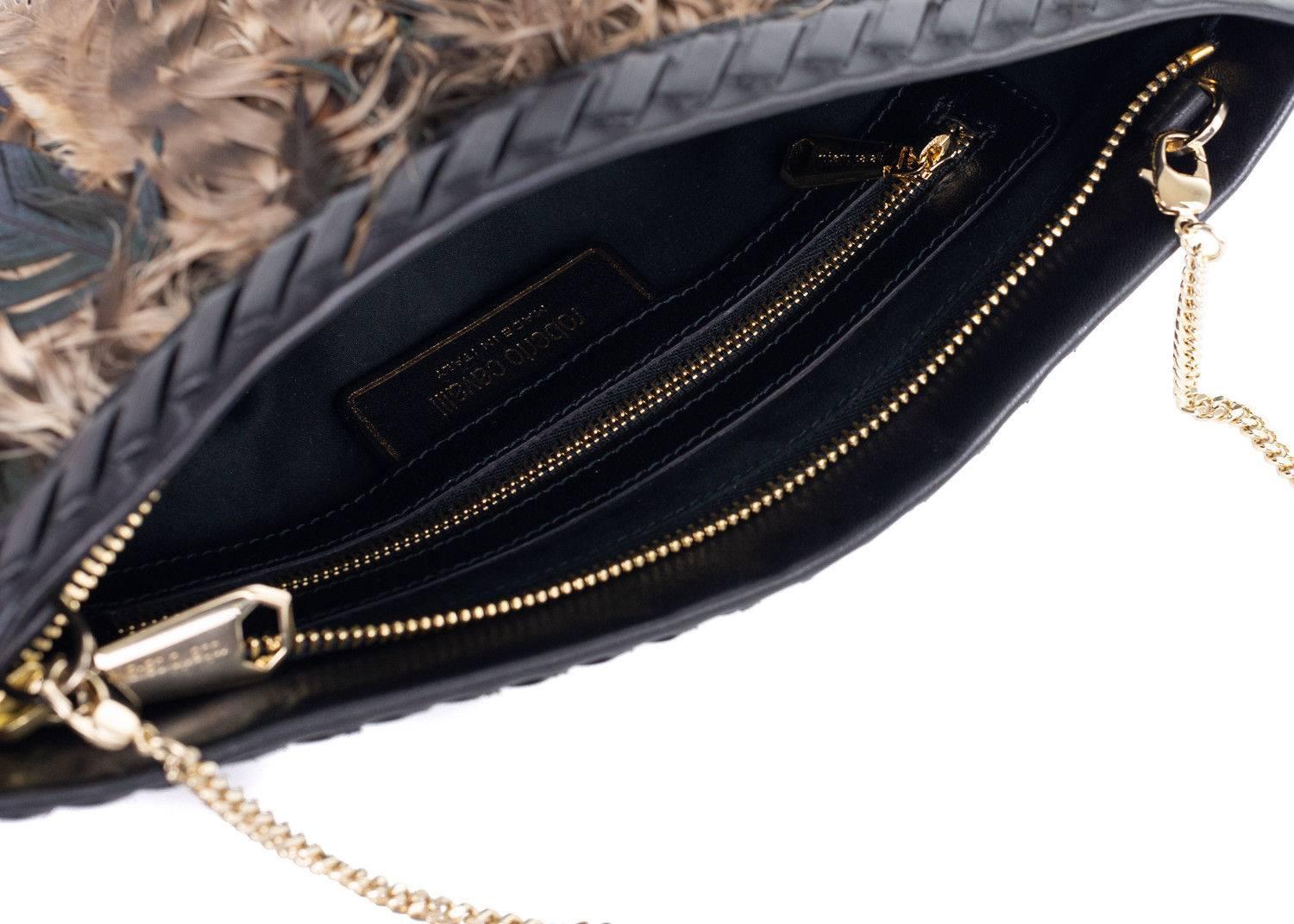 Women's or Men's Roberto Cavalli Black Leather Metallic Strap Satchel Shoulder Bag For Sale
