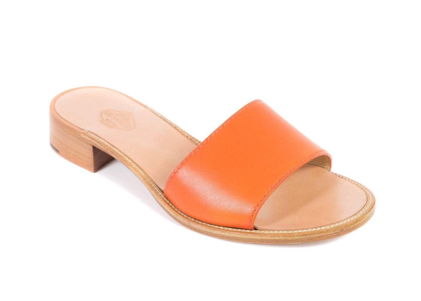 Church's Laura Tangerine Leather Mules Sandals In New Condition For Sale In Brooklyn, NY