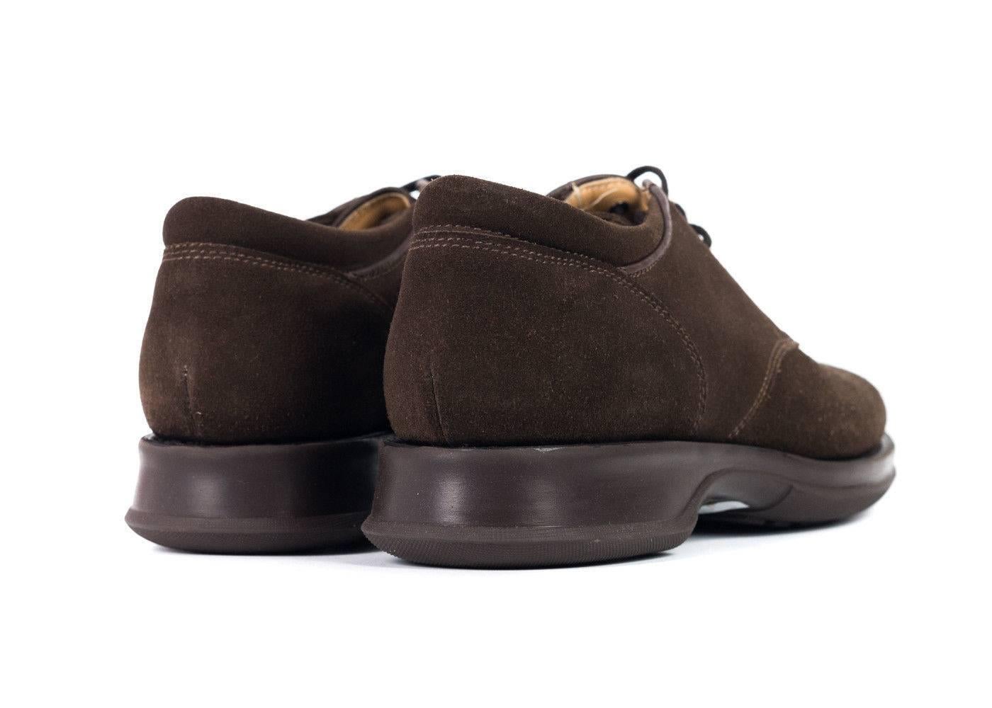 Church's lace up shoes in a gorgeous chocolate brown sueded leather. These derby shoes are perfect for professional occasions or worn as a trendy casual look. Pair it with a pair of culottes or black jeans with a striped button down or feminine