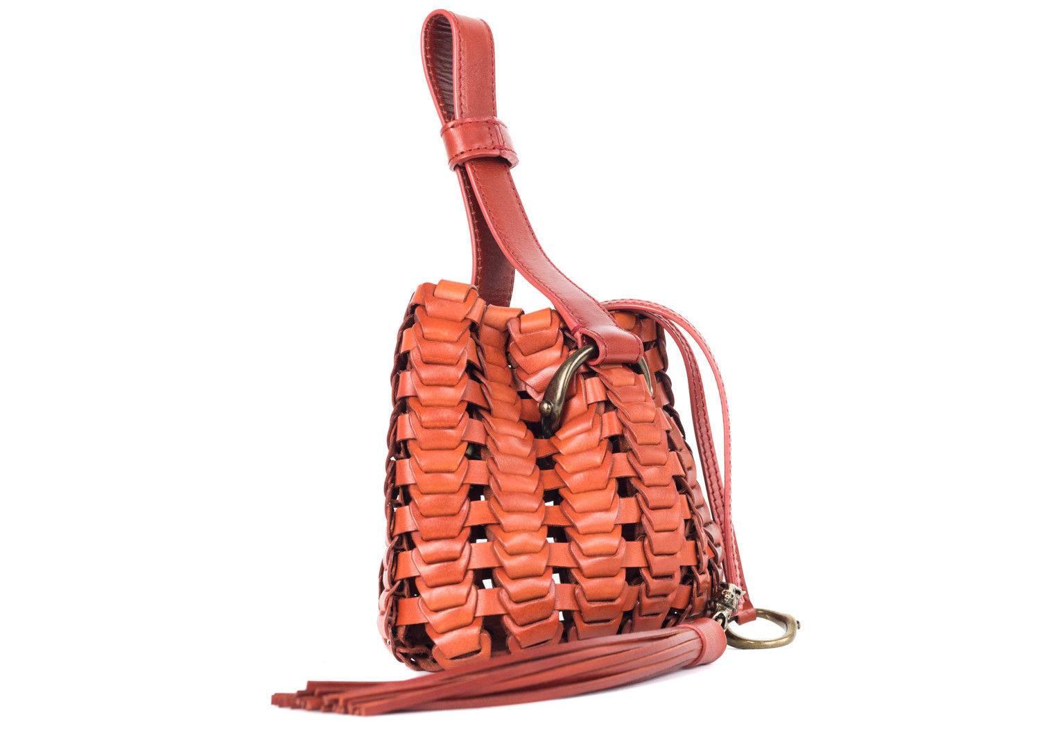 Roberto Cavalli Copper Orange Leather Tassel Bucket Bag For Sale 1