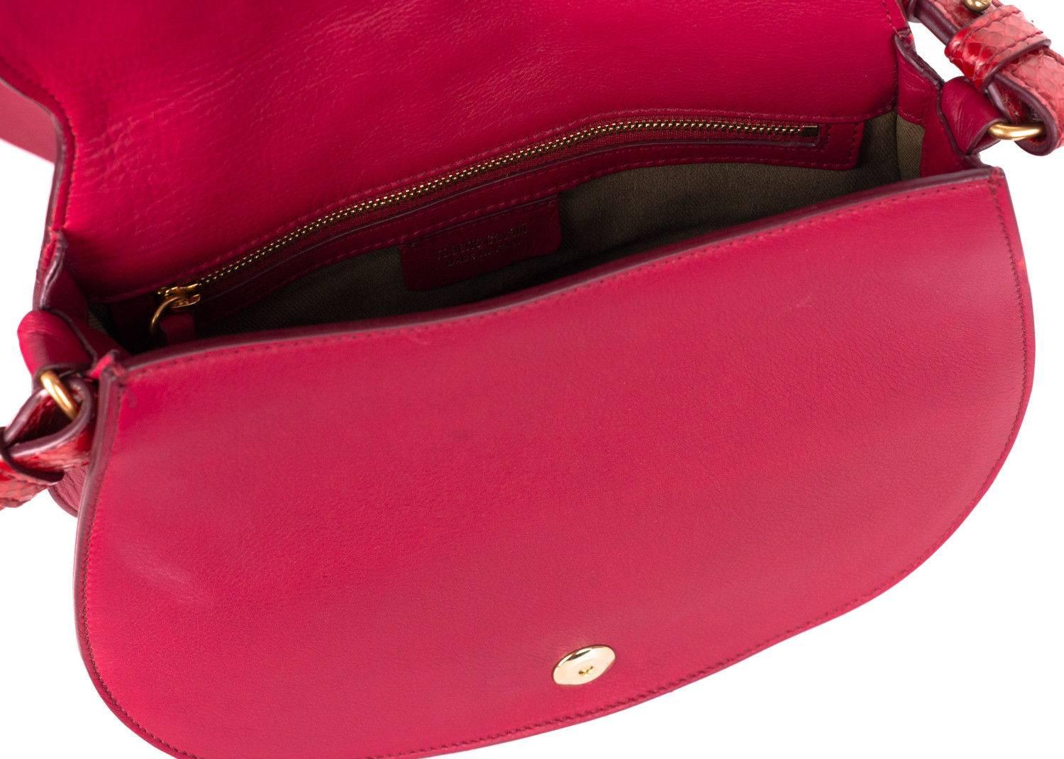 Men's Roberto Cavalli Red Leather Snake Embossed Star Shoulder Bag For Sale