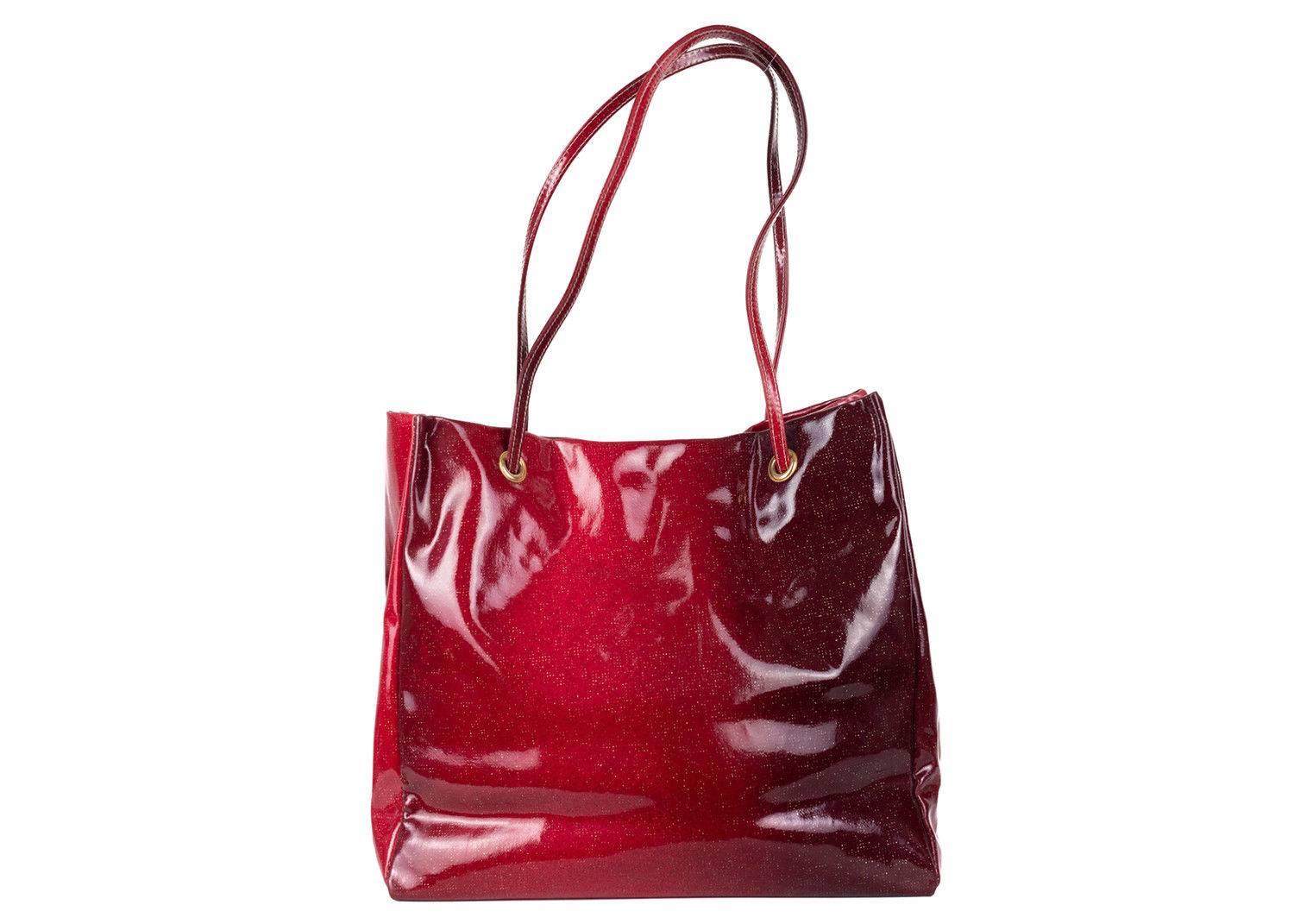 Women's or Men's Roberto Cavalli Solid Red Patent Leather Gloss Finish Large Tote Bag For Sale