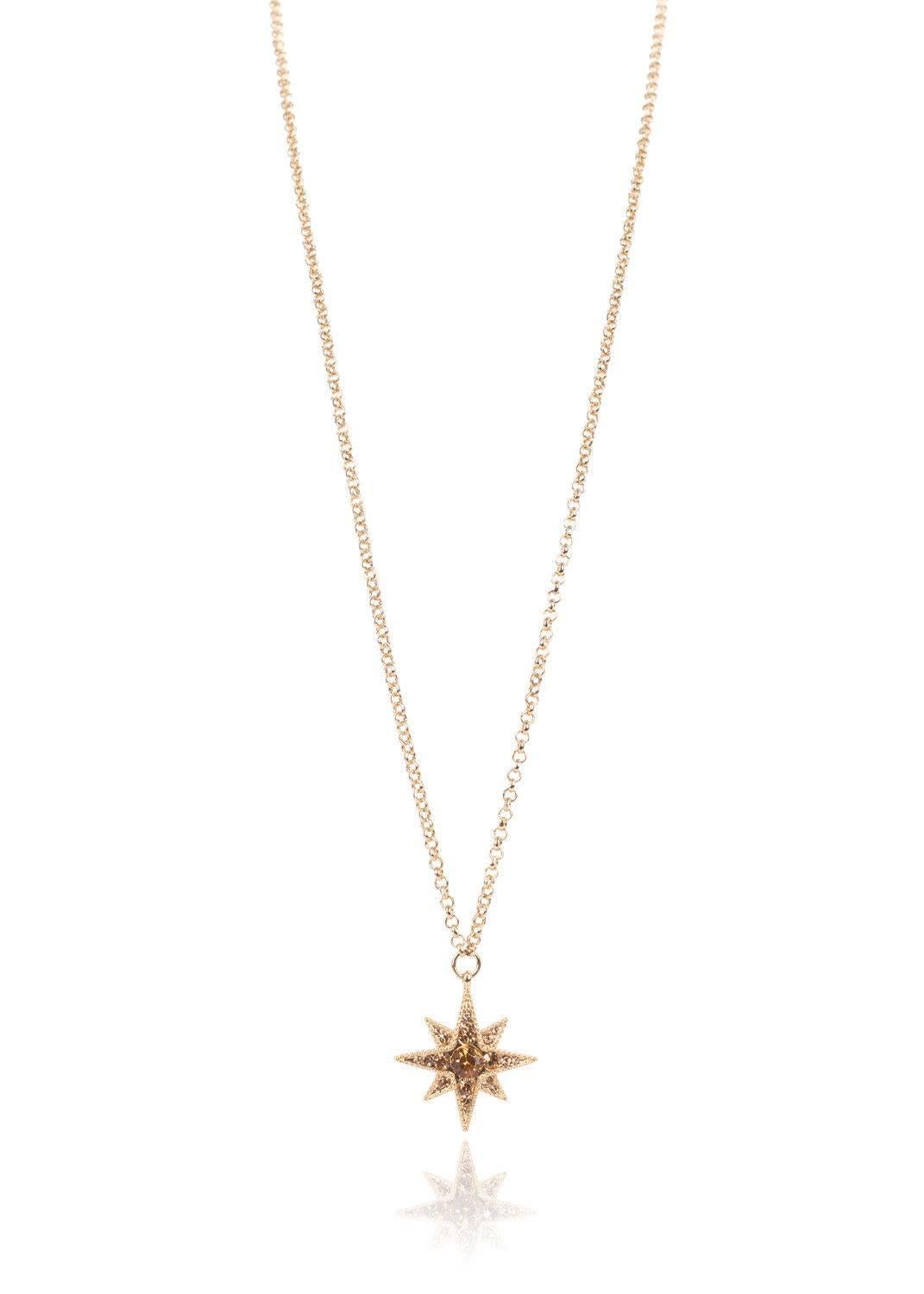Get your Roberto Cavalli Necklace for the ultimate win. This necklace features a thin gold chain, small star pendant, and embedded swarovski crystal. You can pair this necklace with a deep v neck dress and go. 

10.5 inch Length
1 inch Pendant
Gold