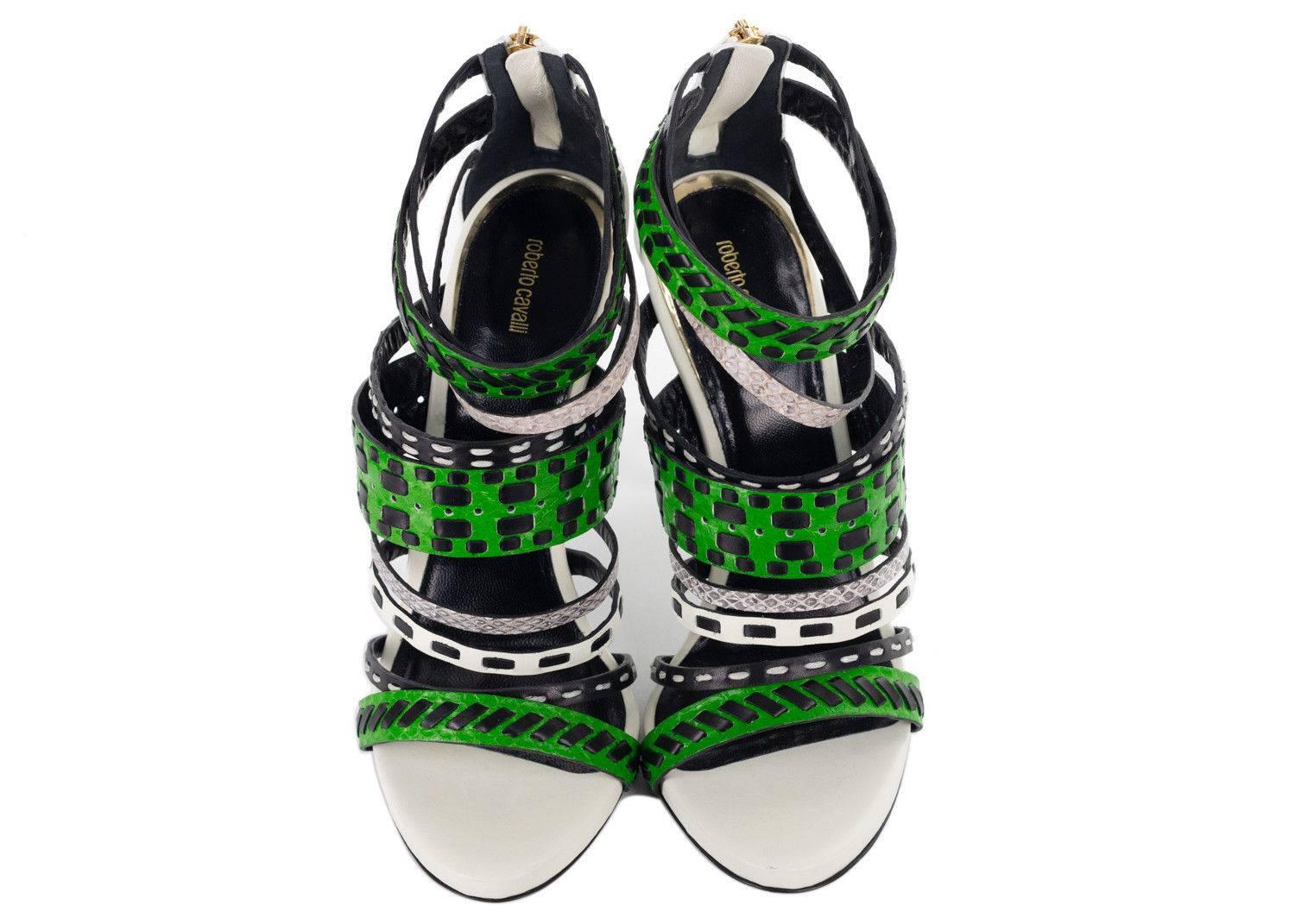 Men's Roberto Cavalli Womens Colorblock Tribal Stitched Sandal Heels For Sale