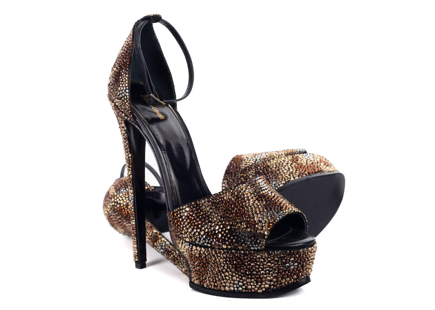 Men's Roberto Cavalli Brown Swarovski Crystal Cheetah Platform Pumps For Sale