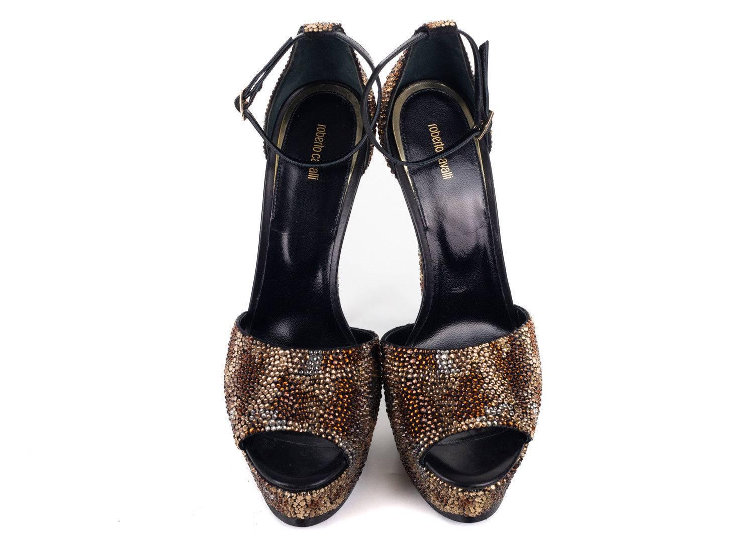 Roberto Cavalli Brown Swarovski Crystal Cheetah Platform Pumps For Sale 1