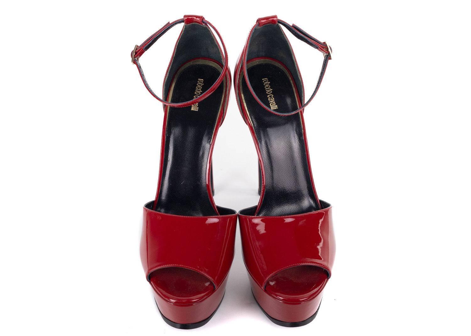 Roberto Cavalli Womens Red Patent High Heels Sandals Pumps In New Condition For Sale In Brooklyn, NY