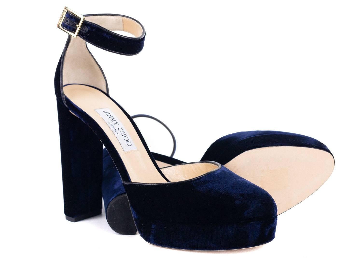 Black Jimmy Choo Navy Velvet Daphne 120 Platform Sandals For Sale