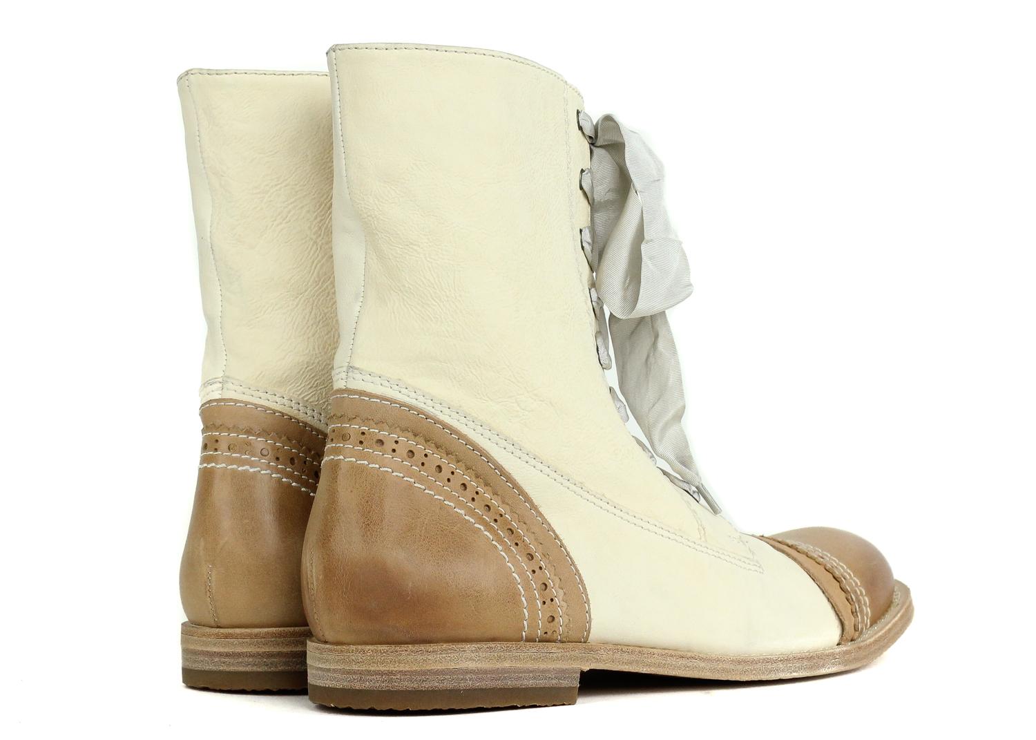 White Brunello Cucinelli Ivory Brown Leather Lace Up Boots For Sale