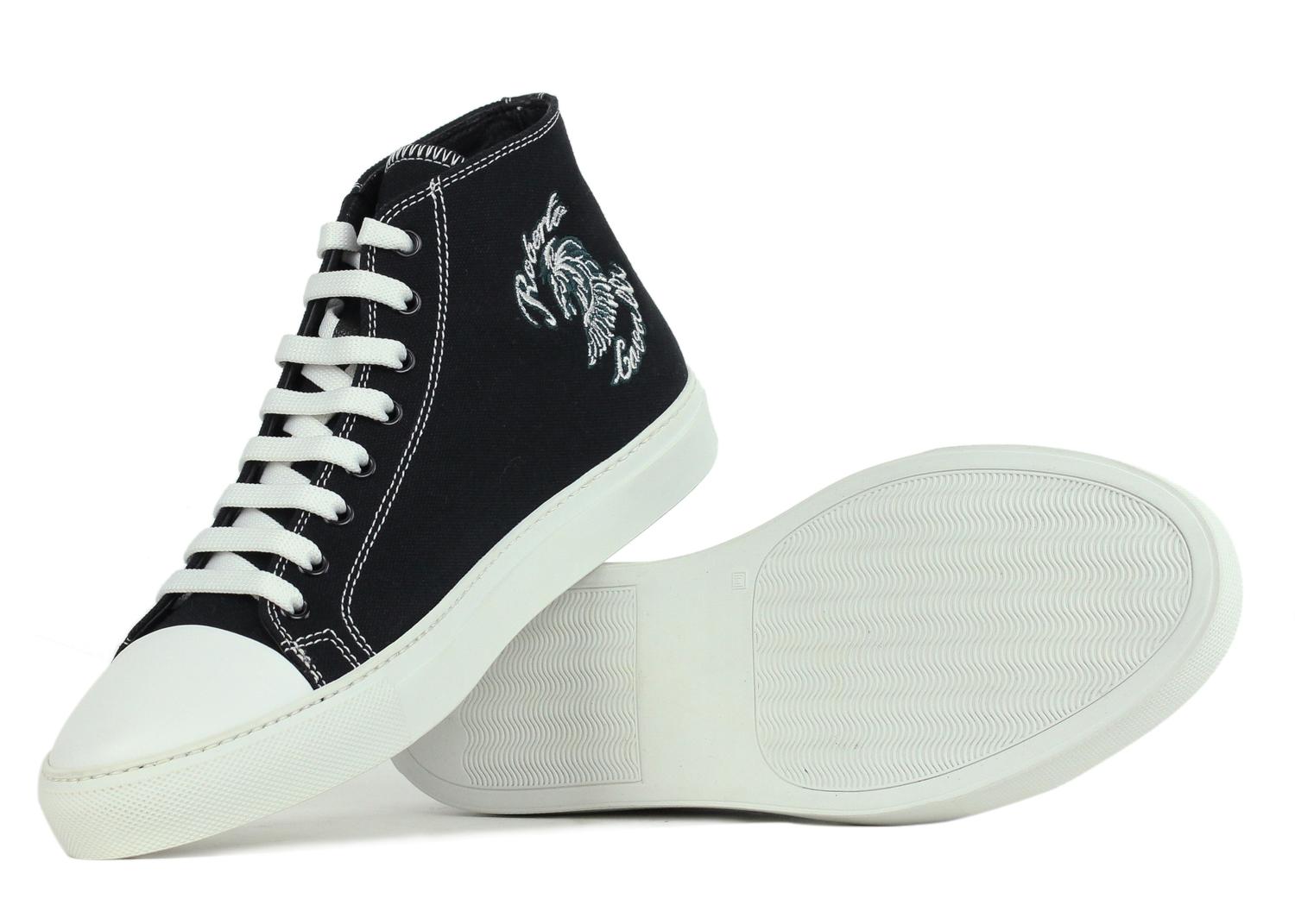 Men's Roberto Cavalli Mens Black Embroidered High Top Sneakers For Sale