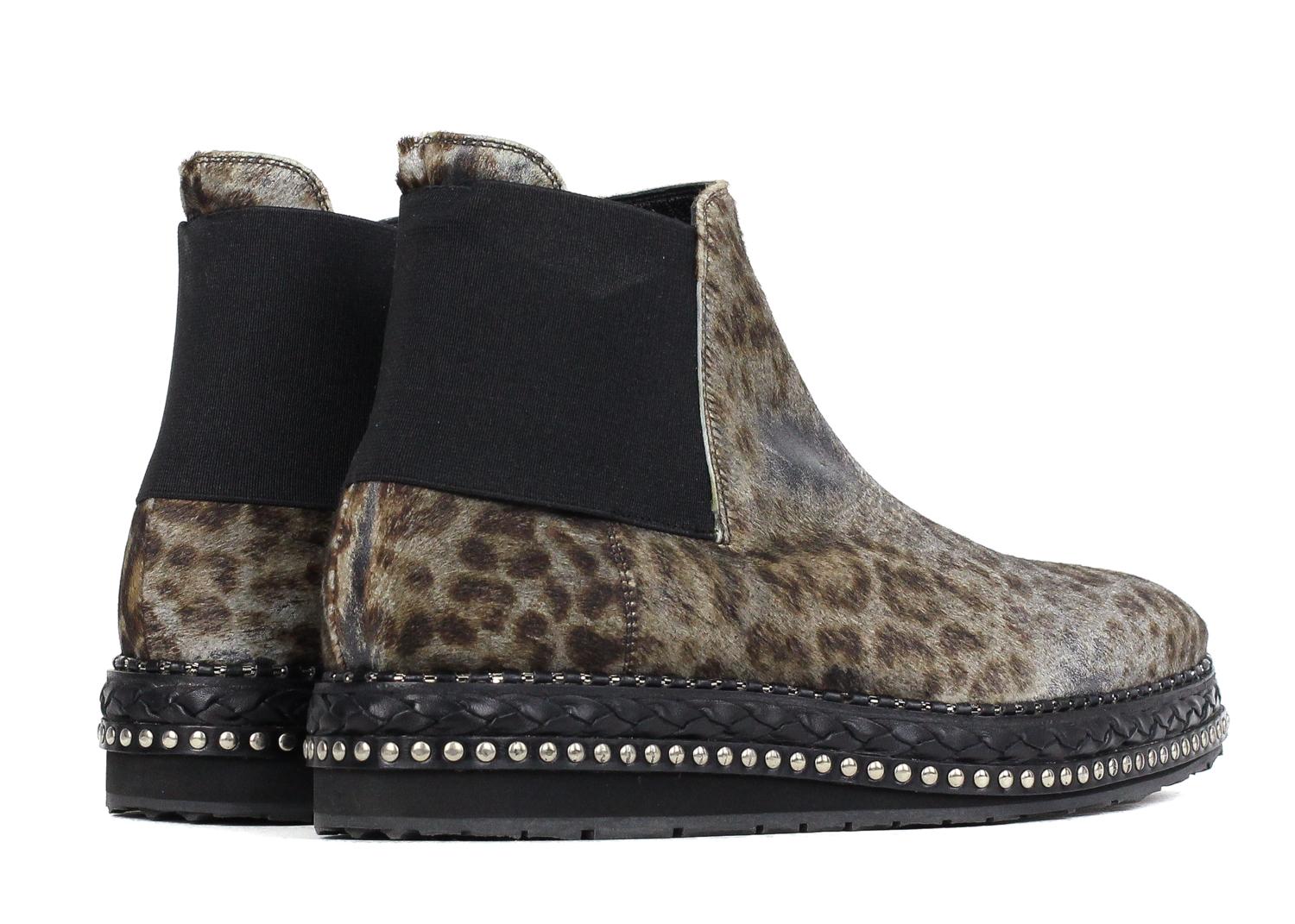 Black Roberto Cavall Mens Studded Leopard Chelsea Ankle Boots  For Sale