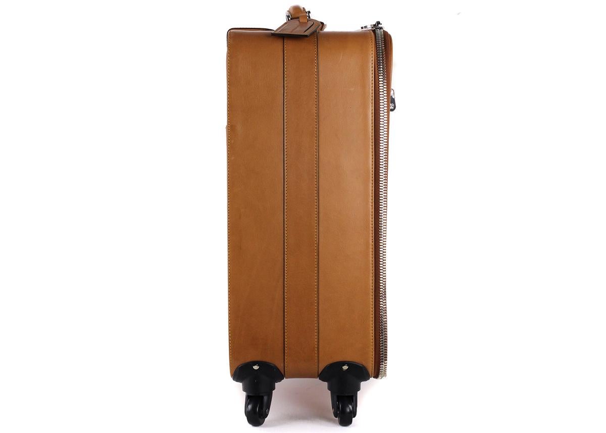 Brunello Cucinelli Cognac Brown Grained Leather Trolley Suitcase Bag In New Condition In Brooklyn, NY