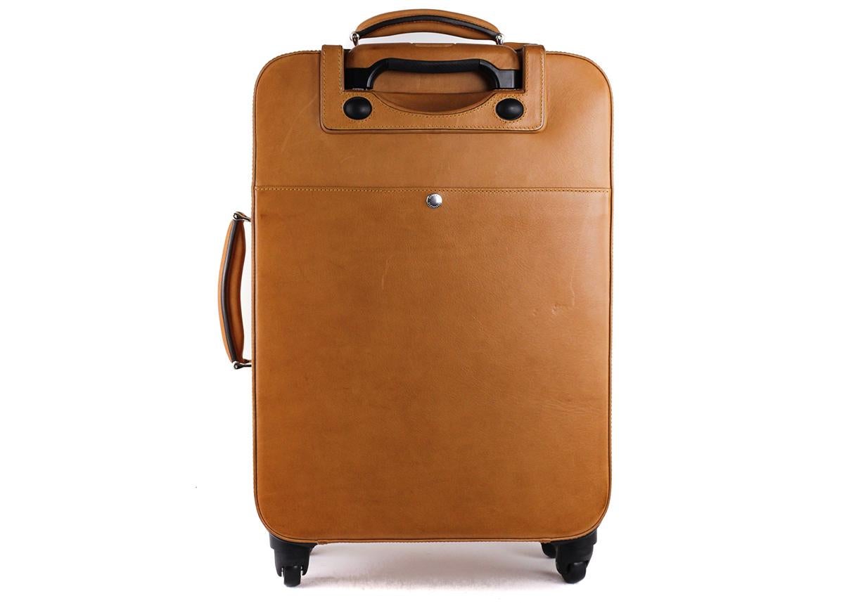 Women's or Men's Brunello Cucinelli Cognac Brown Grained Leather Trolley Suitcase Bag